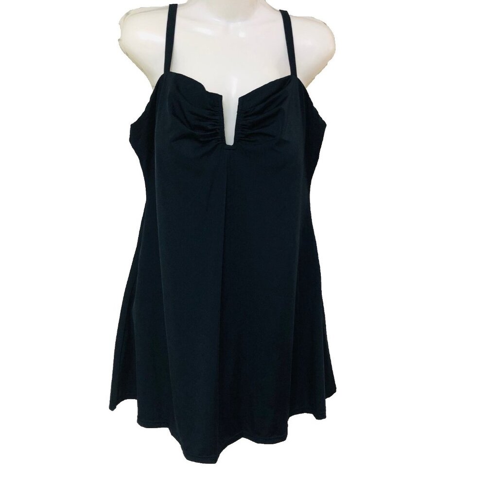 NWOT Fit 4 U‎ Black Swimdress Women 18W 3X Swimsuit Bra Beach Modest Minimalist